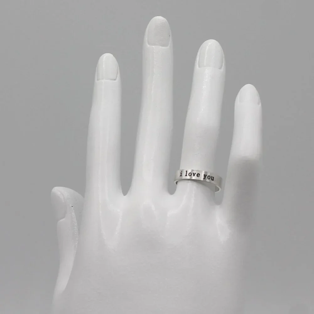 Jewelry ring band I Love You romantic adjustable silver tone simple minimalist - Picture 5 of 7